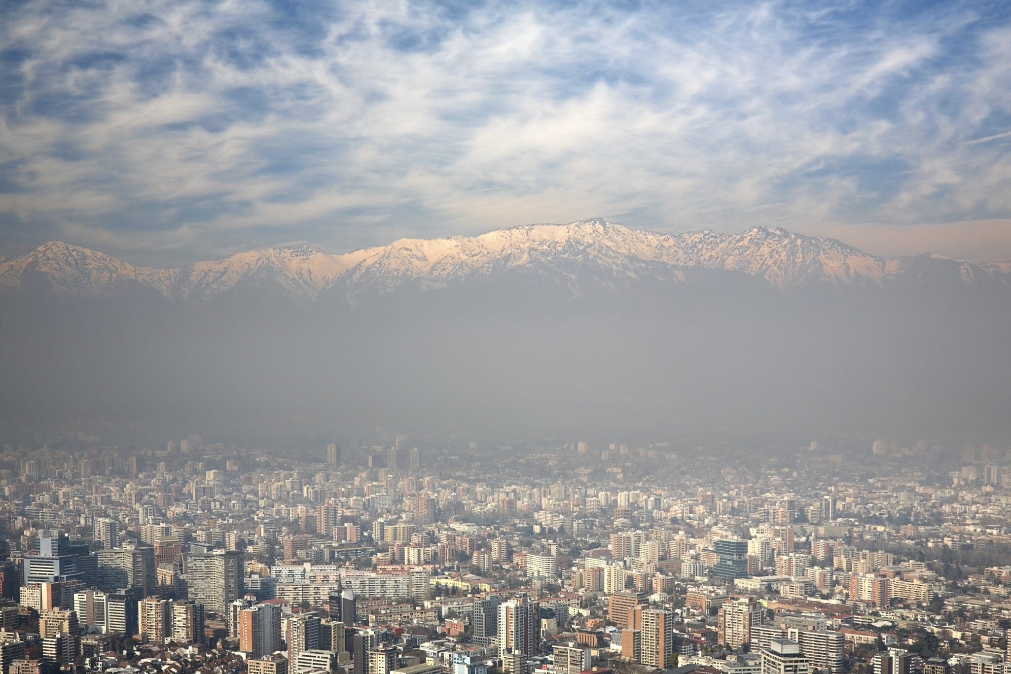 birdeye view of Andes and Santiago, Chile