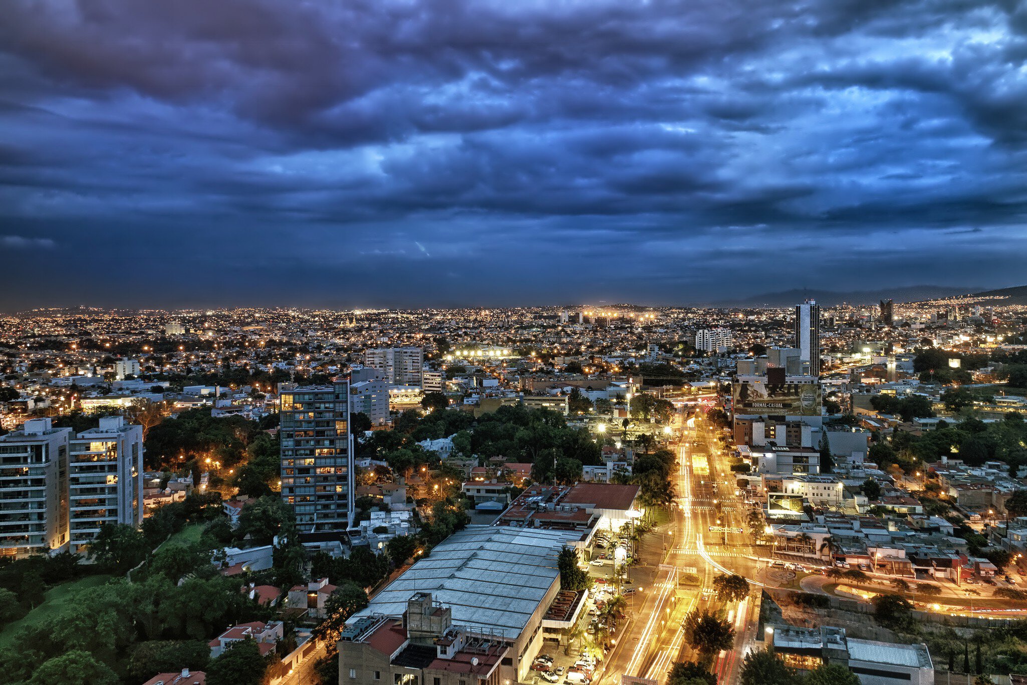 Overcast sky above city at dusk, Guadalajara.