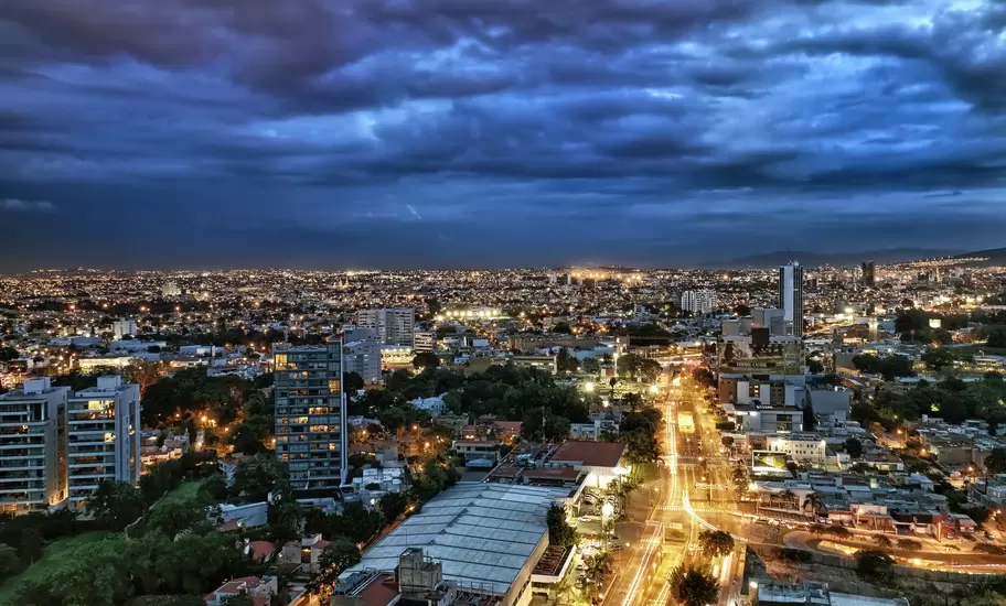 Overcast sky above city at dusk, Guadalajara.
