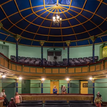 Interior of the restored Victorian Gaiety Theatre in Shimla, Himachal Pradesh, India.