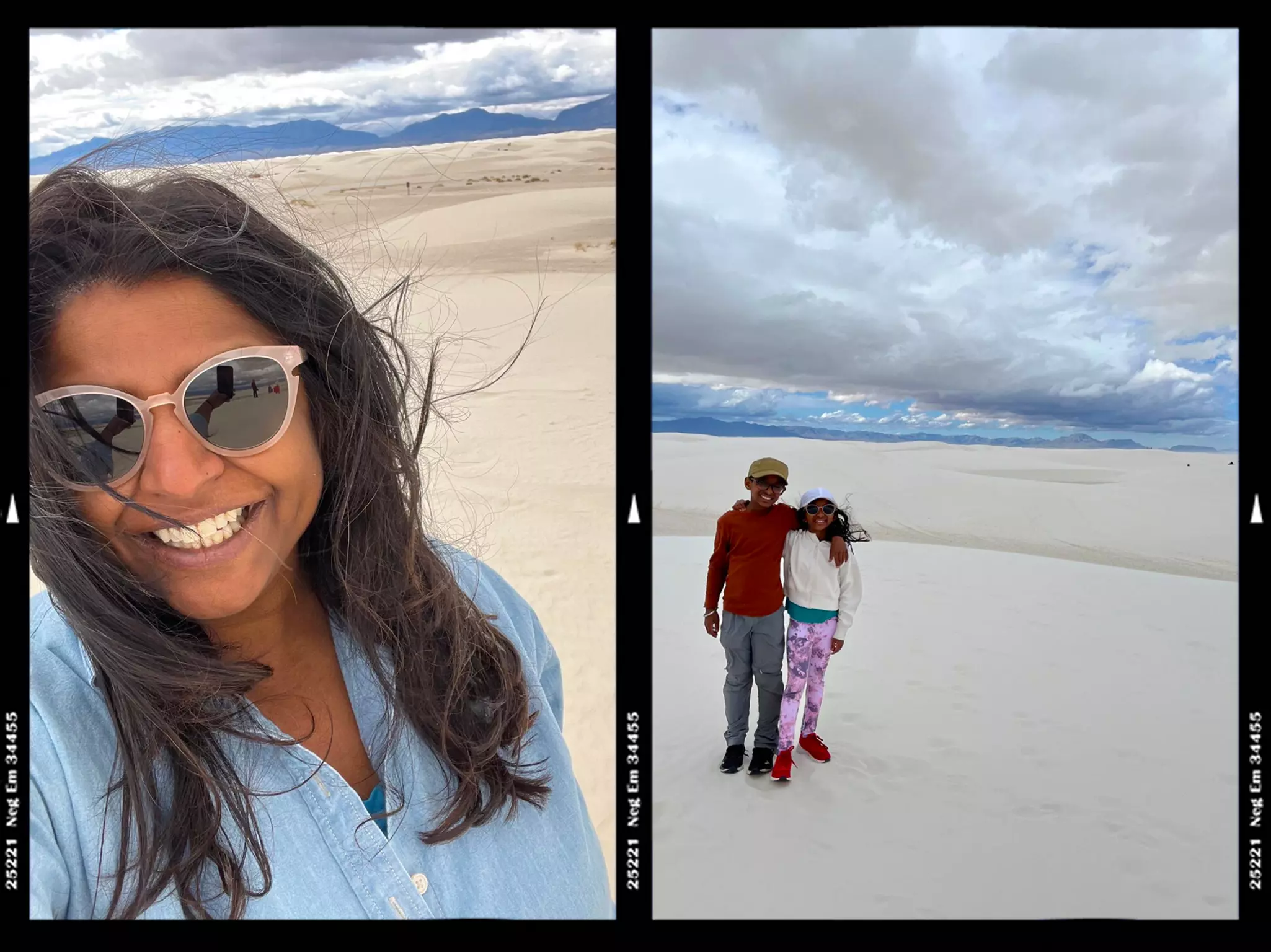Nitya and her children enjoy the expanse of White Sands National Park © Nitya Chambers / Lonely Planet