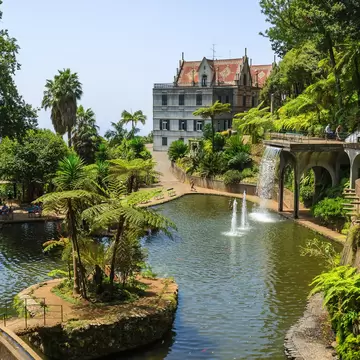 Monte Tropical Gardens with view of palace on lake, Funchal, Madeira island, Portugal