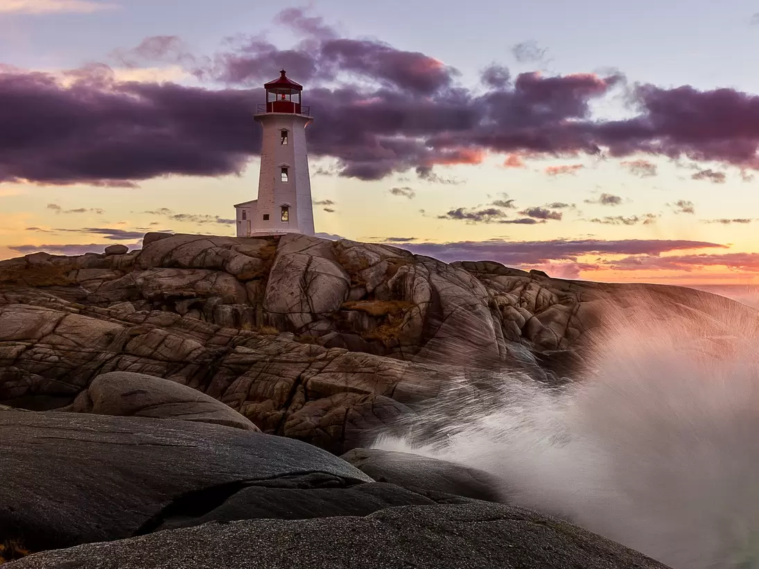 Sunset at Peggys Cove after a violent wind storm the previous day