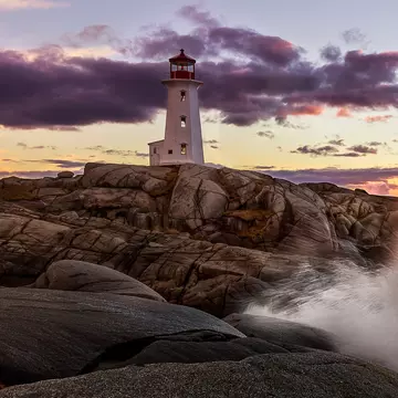 Sunset at Peggys Cove after a violent wind storm the previous day