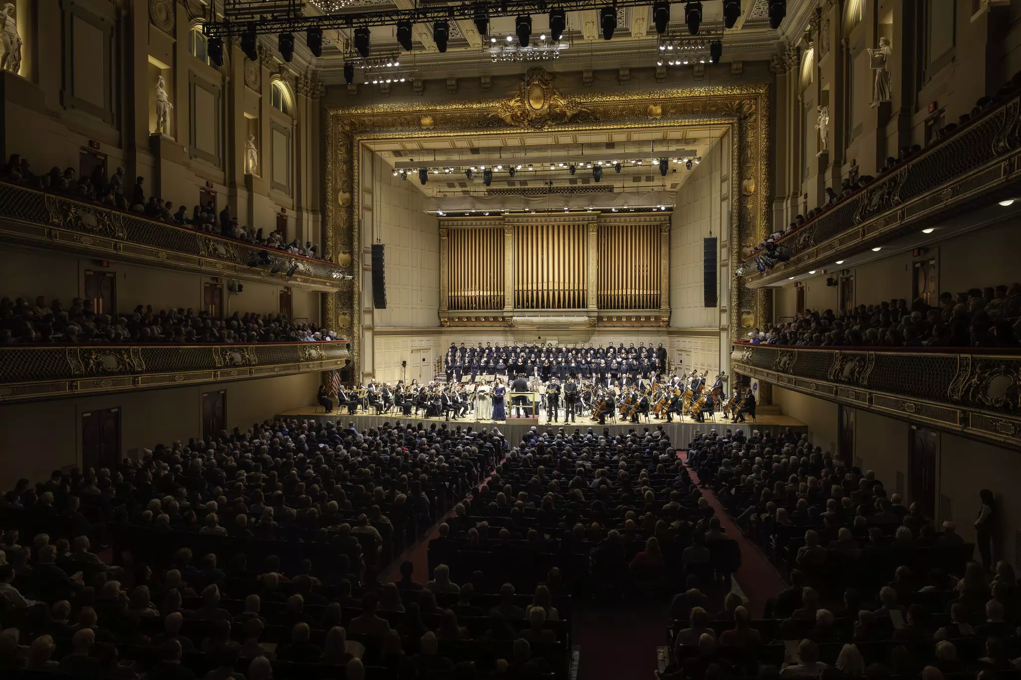 Boston Symphony Orchestra playing in Symphony Hall in Boston.