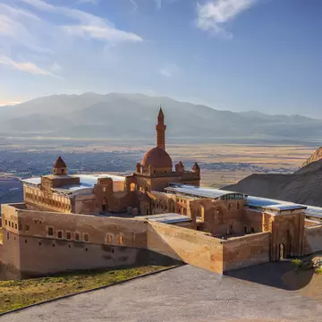 View over the historical Ishak Pasha palace in Dogubeyazit, Turkey.