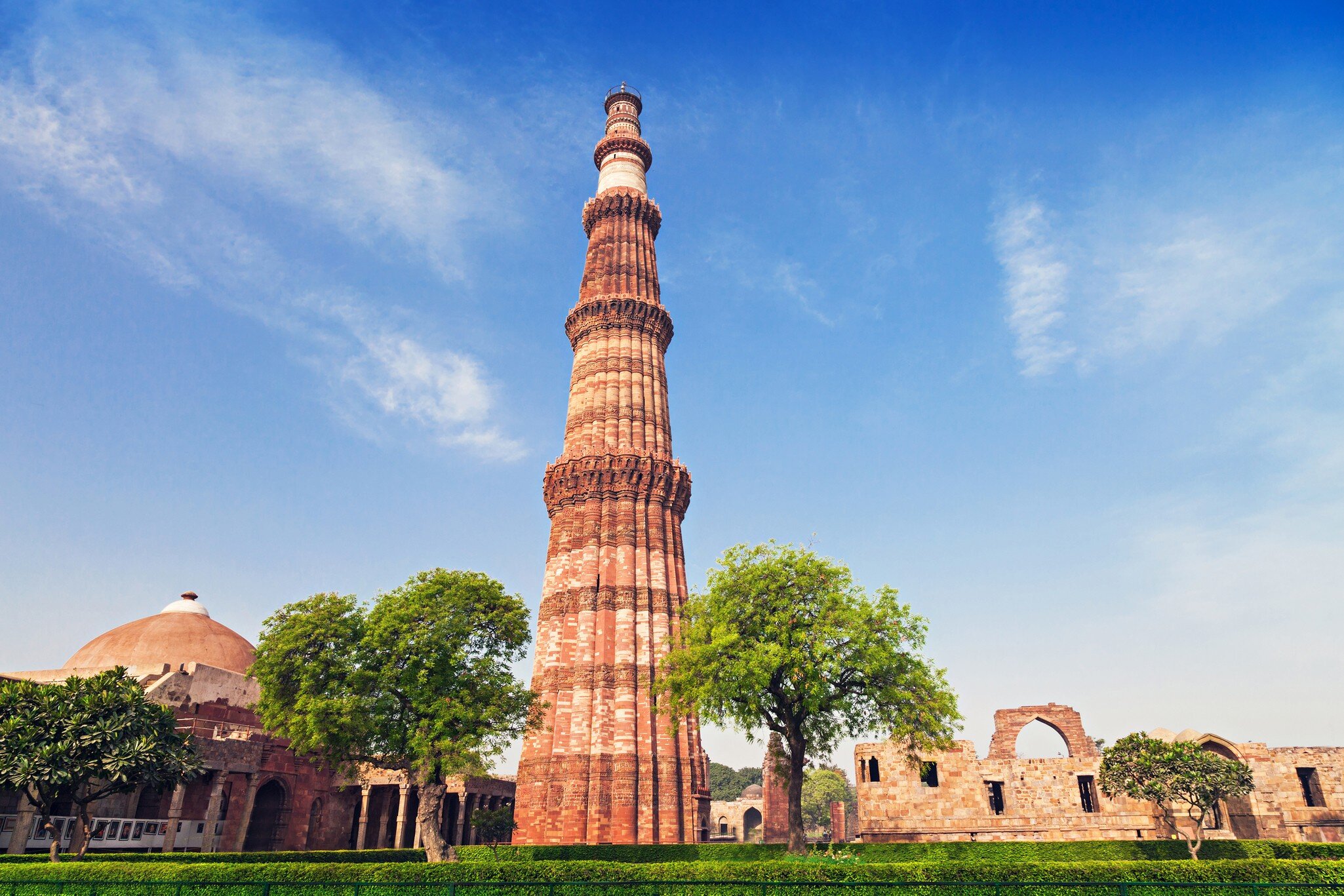 The Qutb Minar Tower in New Delhi, India.