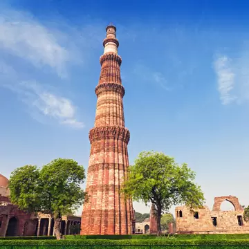 The Qutb Minar Tower in New Delhi, India.