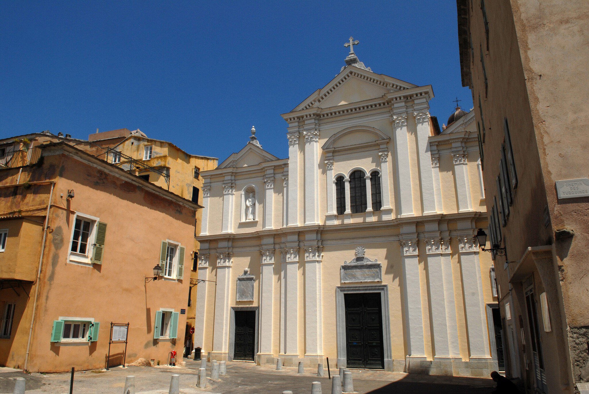 Facade of Cathedral Sainte-Marie in Bastia, Corsica, France. 