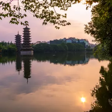 View of The Sun and Moon Pagodas on the Shan Lake. In Guilin, China, License Type: media, Download Time: 2026-09-02T15:50:23.000Z, User: LP_NZhan, Editorial: false, purchase_order: 65050 - Digital Destinations and Articles, job: App Content, client: Lonely Planet App, other: Nadine Zhan
