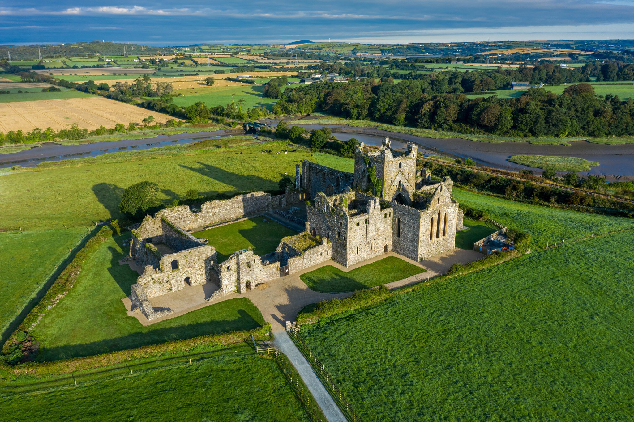 Aerial view, Dunbrody Abbey is a former Cistercian monastery in County Wexford, Ireland. The cross-shaped church was built in the 13th century, and the tower was added in the 15th century., License Type: media, Download Time: 2026-04-08T16:01:59.000Z, User: nic.dhoedt_lonelyplanet, Editorial: false, purchase_order: 56530 - Guidebooks, job: Global Publishing WIP, client: Lonely Planet Best Road Trips Ireland 5, other: Nicolas D'Hoedt