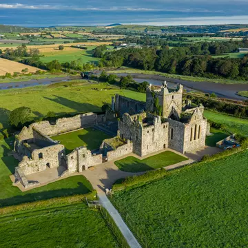 Aerial view, Dunbrody Abbey is a former Cistercian monastery in County Wexford, Ireland. The cross-shaped church was built in the 13th century, and the tower was added in the 15th century., License Type: media, Download Time: 2026-04-08T16:01:59.000Z, User: nic.dhoedt_lonelyplanet, Editorial: false, purchase_order: 56530 - Guidebooks, job: Global Publishing WIP, client: Lonely Planet Best Road Trips Ireland 5, other: Nicolas D'Hoedt