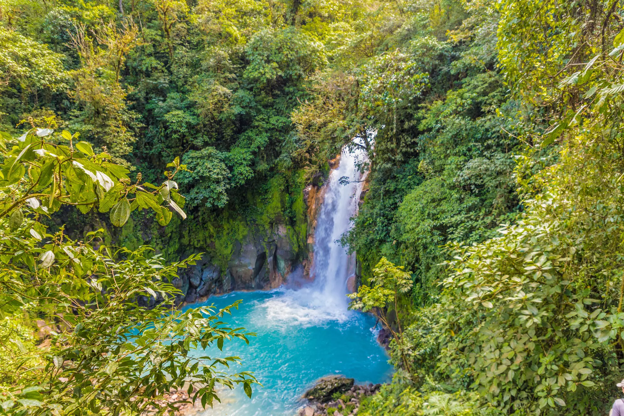 A view of the blue waterfall Rio Celeste in Costa Rica.