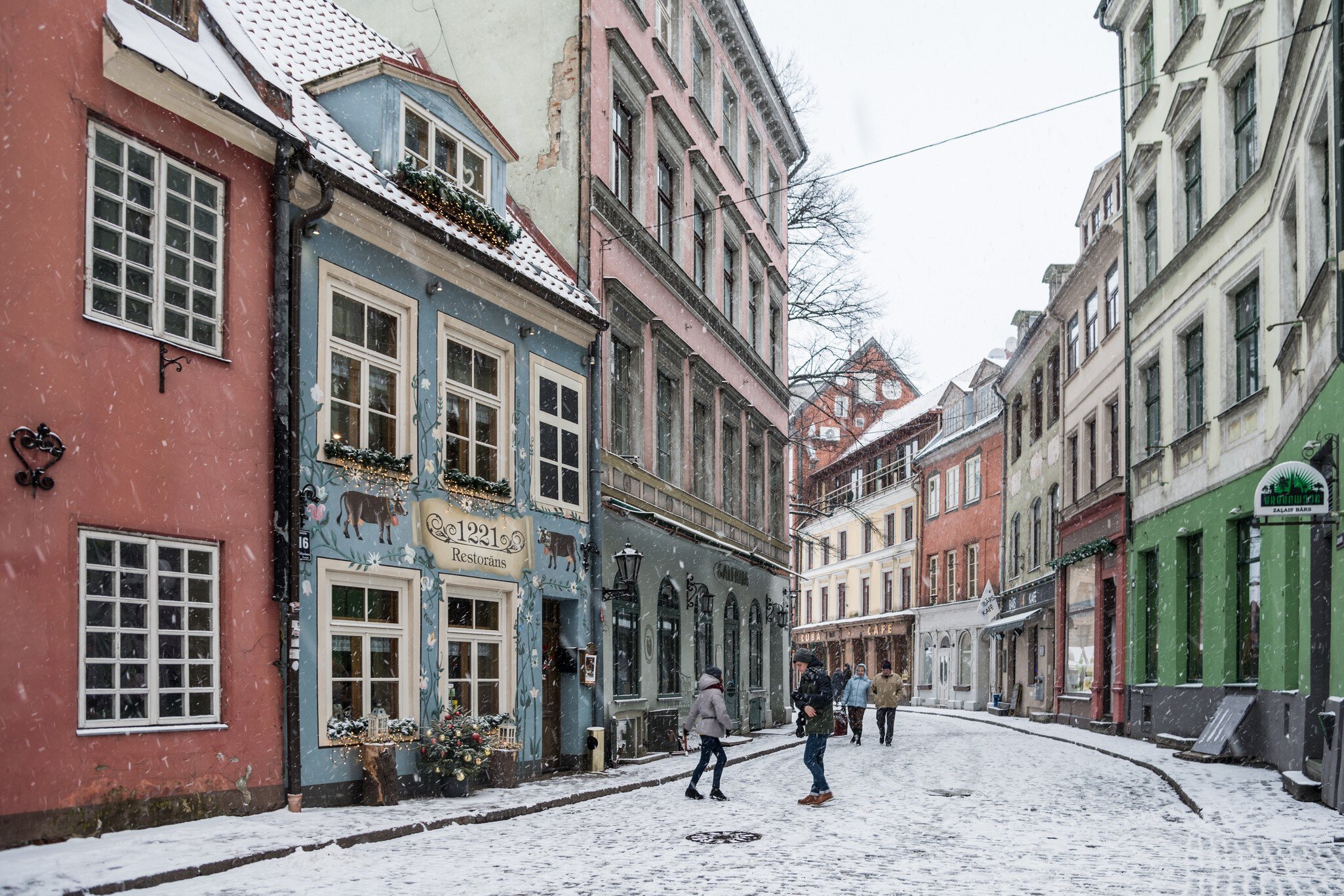 Street of old town covered with snow.
europe, latvia, medieval, old town, people, riga, snow, snowy, streets, winter