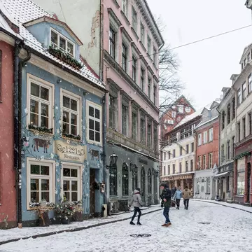 Street of old town covered with snow.
europe, latvia, medieval, old town, people, riga, snow, snowy, streets, winter