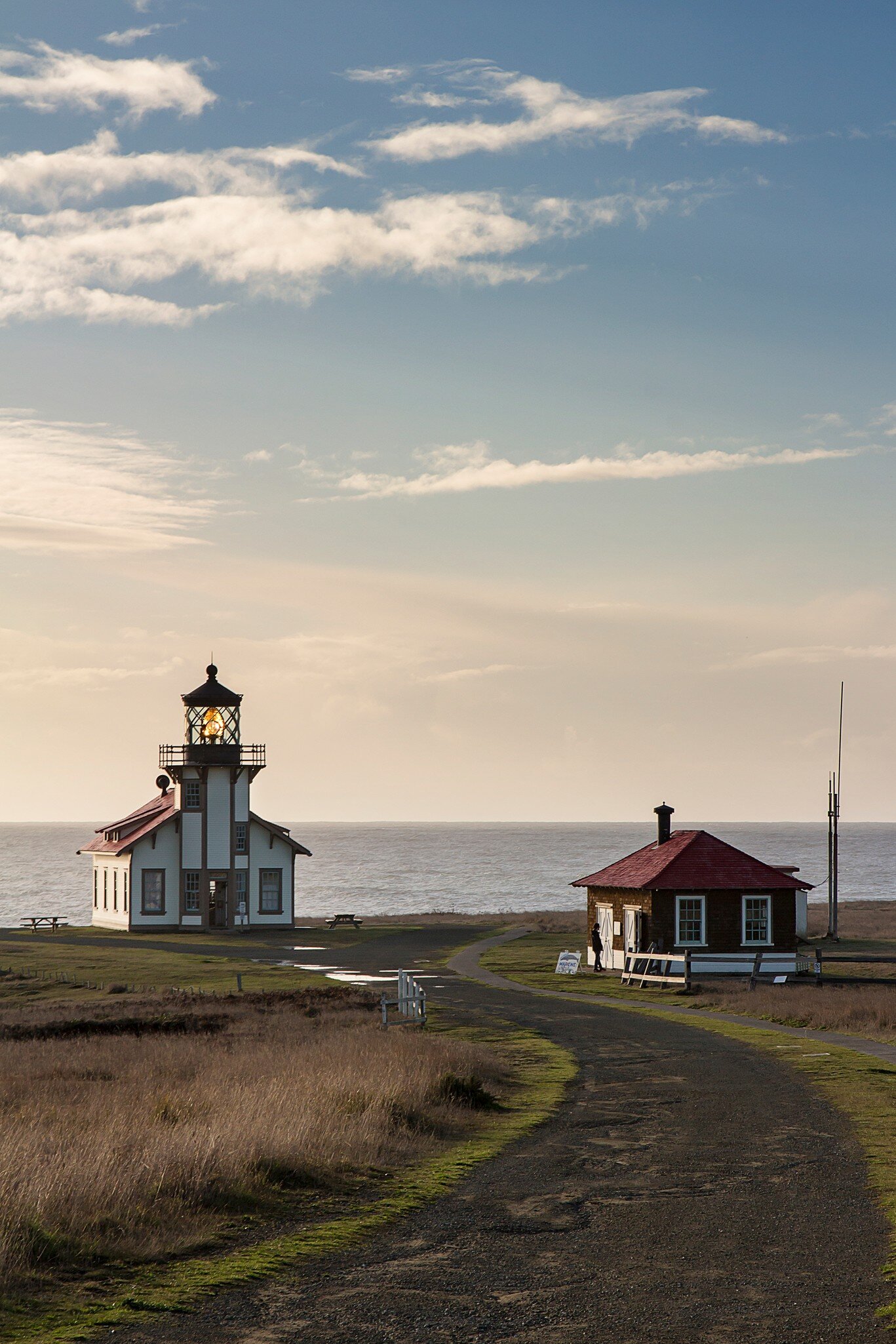 Point Cabrillo Light Station at sunset in Mendocino, California., License Type: media, Download Time: 2025-03-03T22:36:00.000Z, User: rhylton_redventures, Editorial: false, purchase_order: 56530 - Guidebooks, job: Lonely Planet WIP, client: Lonely Planet WIP, other: Rhianydd Hylton