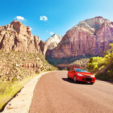 A car touring Zion National Park, Utah