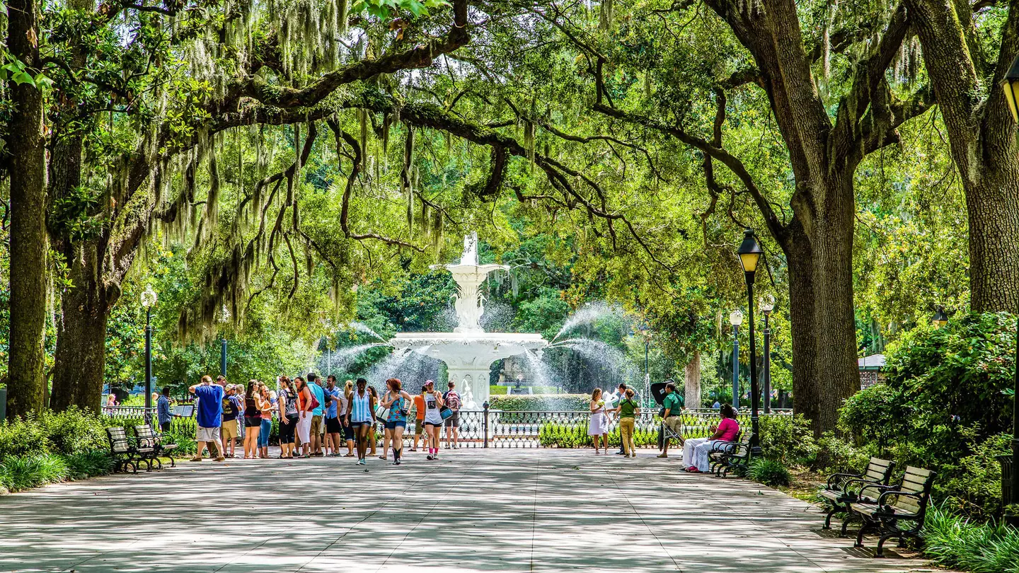 Forsyth Park is draped in Spanish moss and surrounded by a street lined with beautiful historic homes © Darryl Brooks / Shutterstock