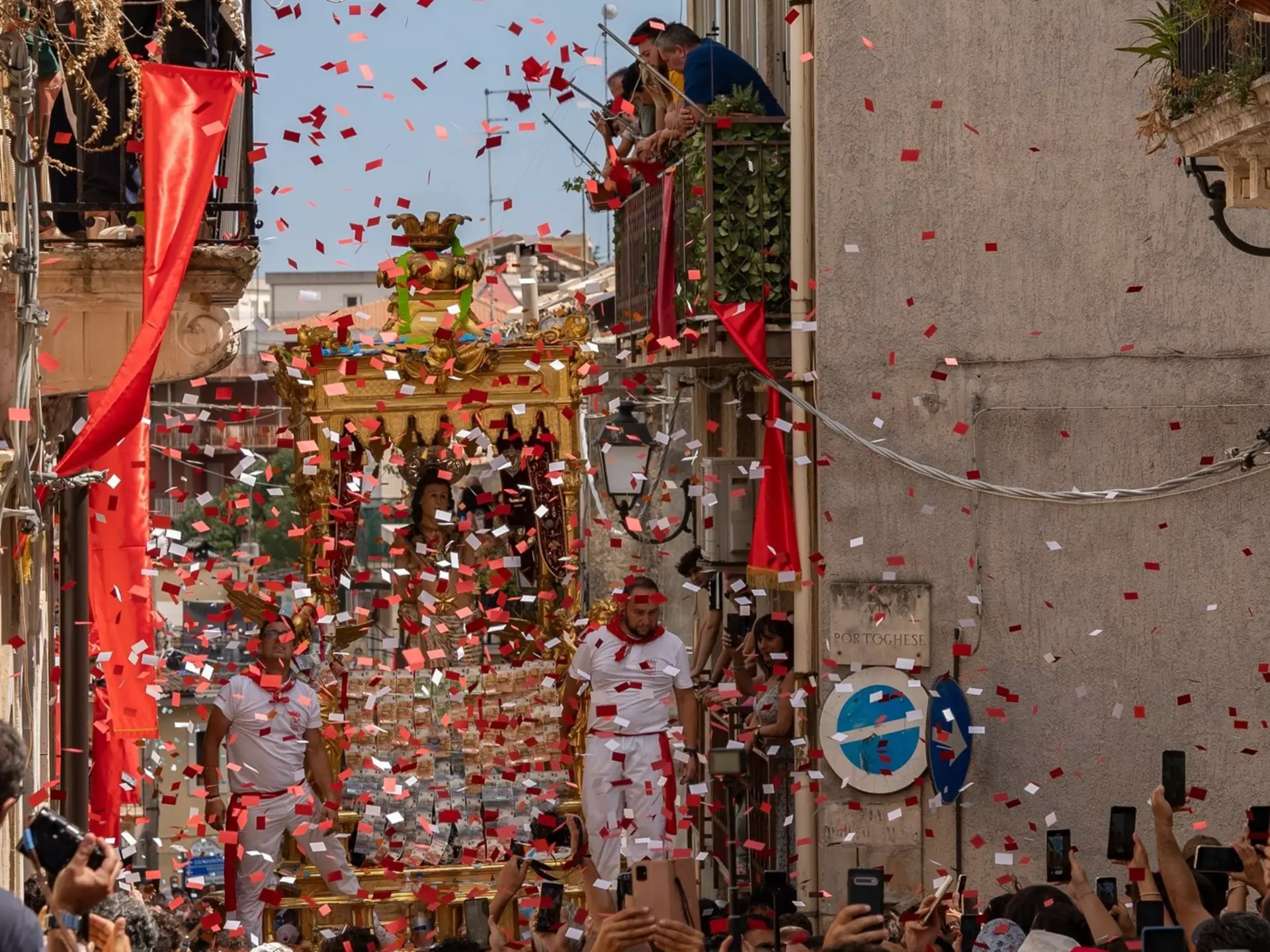 Crowds in the old town of Syracuse during the Festival of San Sebastiano. 