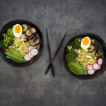 Ramen is but one of the tasty and inexpensive dishes on your Kyoto menu. Westend61 / Getty Images