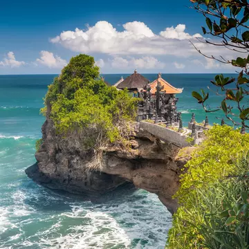 Pura Batu Bolong, a traditional Balinese temple located in Lombok, Indonesia.