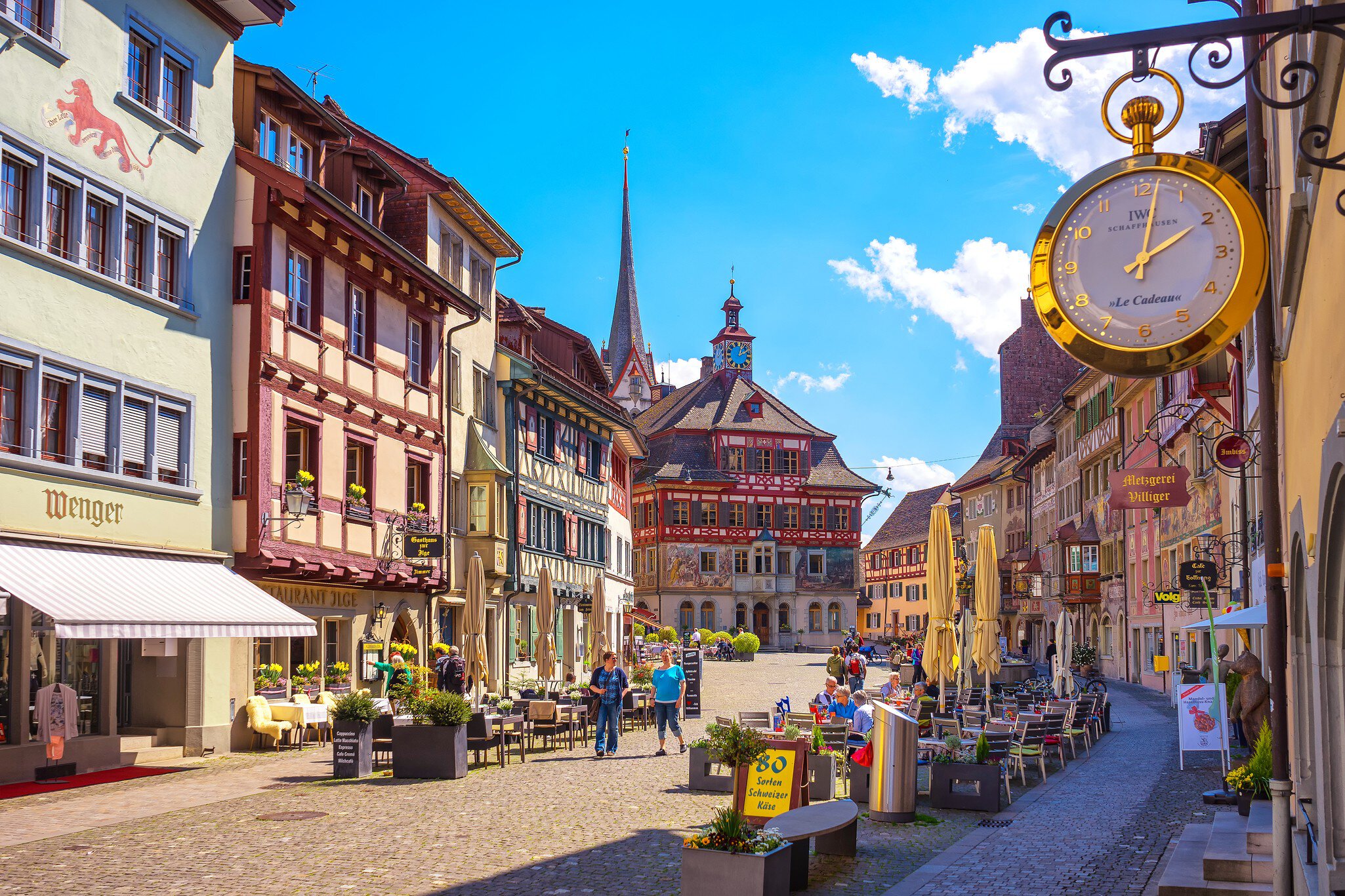 Schaffhausen, Switzerland - April 12, 2016 : Stein Am Rhein is the ancient city in medieval age. The unique architecture and exterior wall painting are attractiveness for tourist to visit.