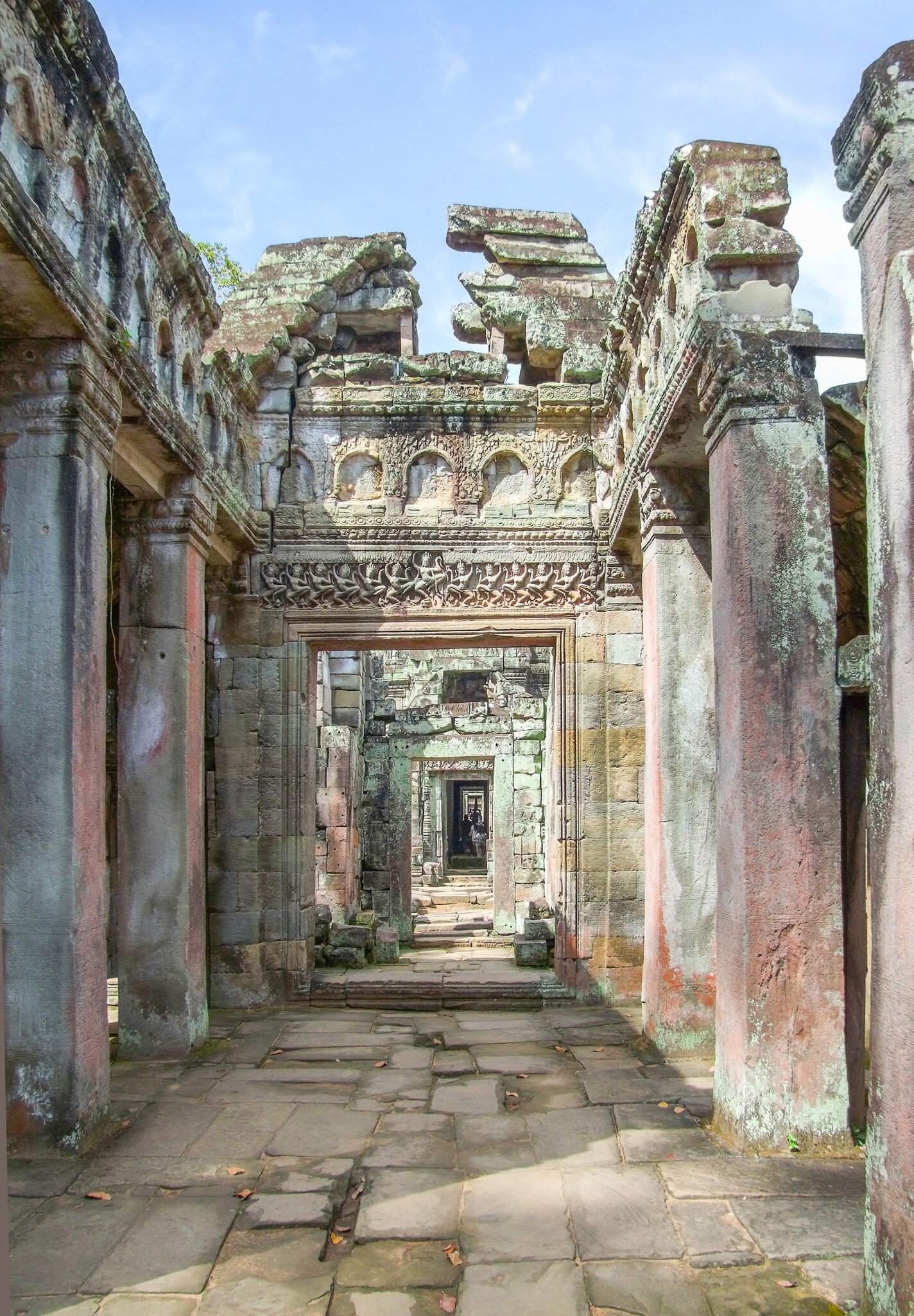 A stone walkway in the Preah Khan temple in Angkor.