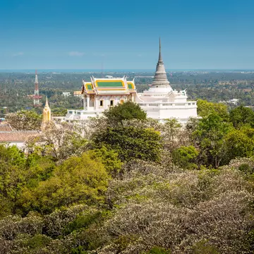Temple on topof mountain,Architectural details of Phra Nakhon Khiri Historical Park (Khao Wang), Phetchaburi (Thailand)
