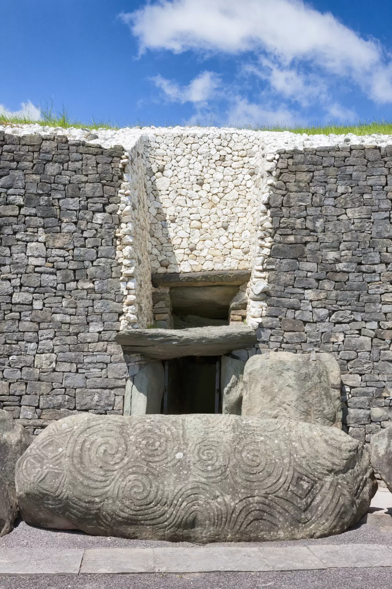 Megalithic art at the entrance of Newgrange in County Meath, Ireland.