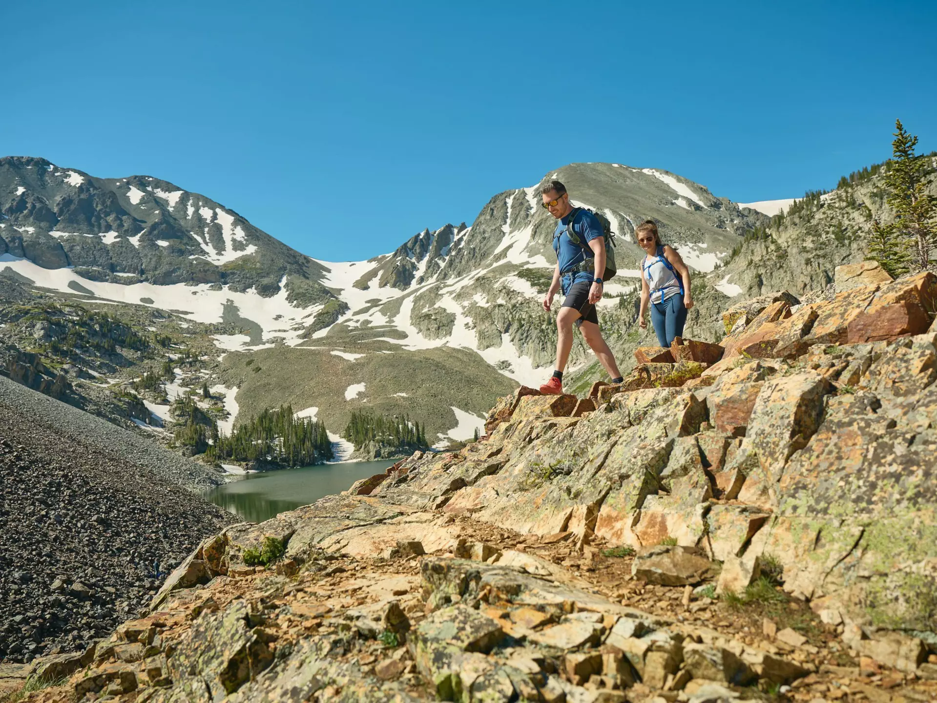 People hiking through the mountains in Colorado, USA.