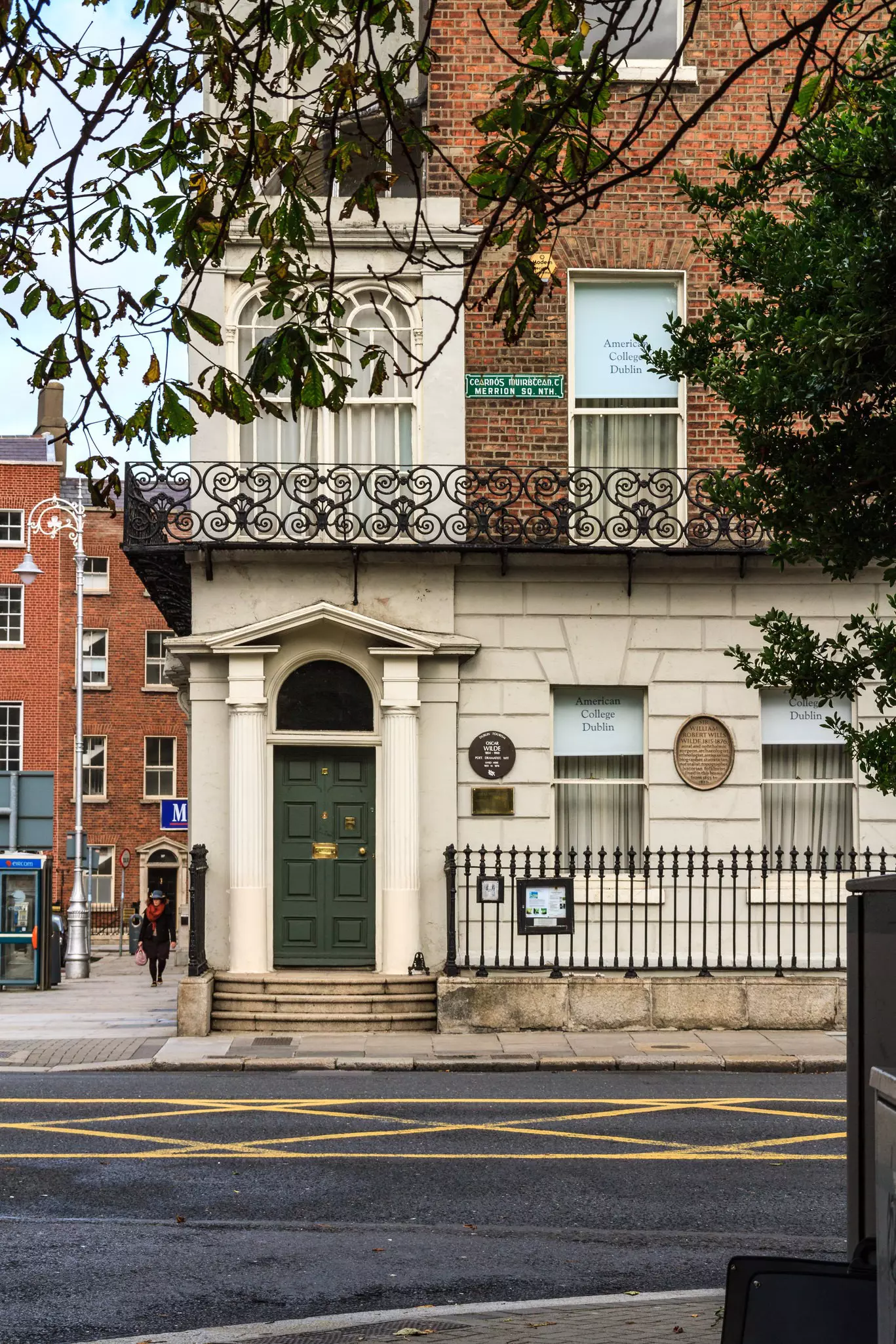 Georgian house exterior of the Oscar Wilde childhood home, Dublin, Ireland