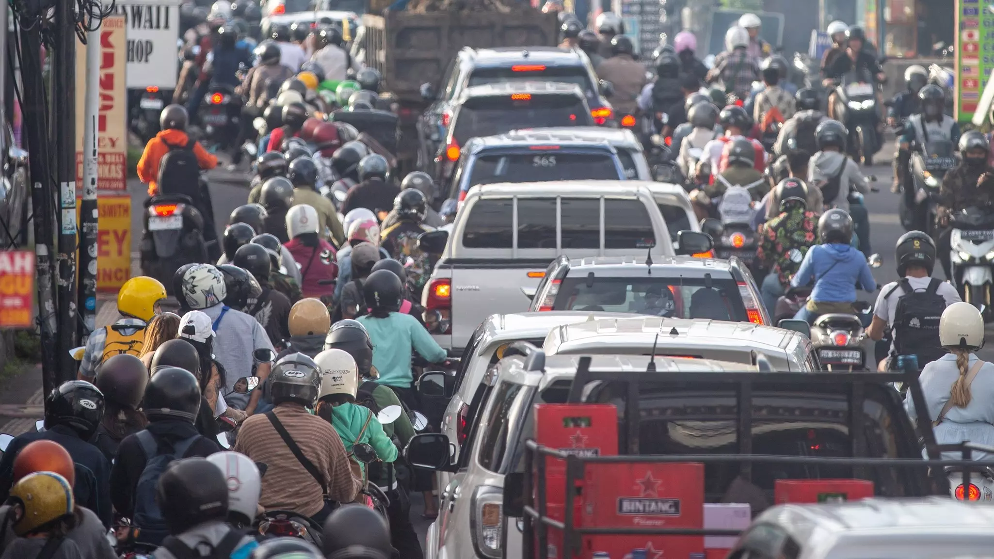 Traffic on the roads in Canggu, Bali, Indonesia
