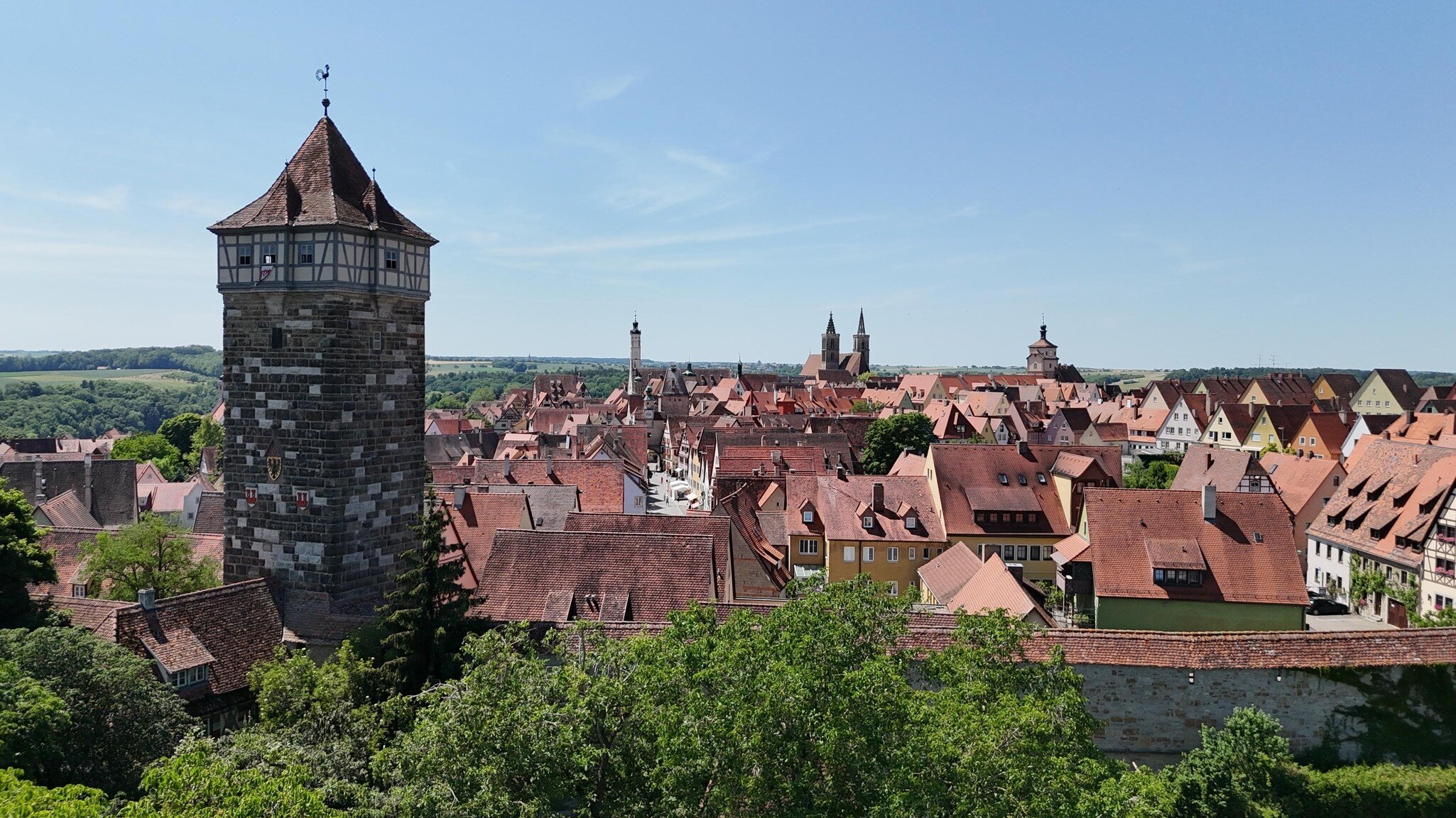 Overview of the city walls od Rothenburg ob der Tauber in Germany.