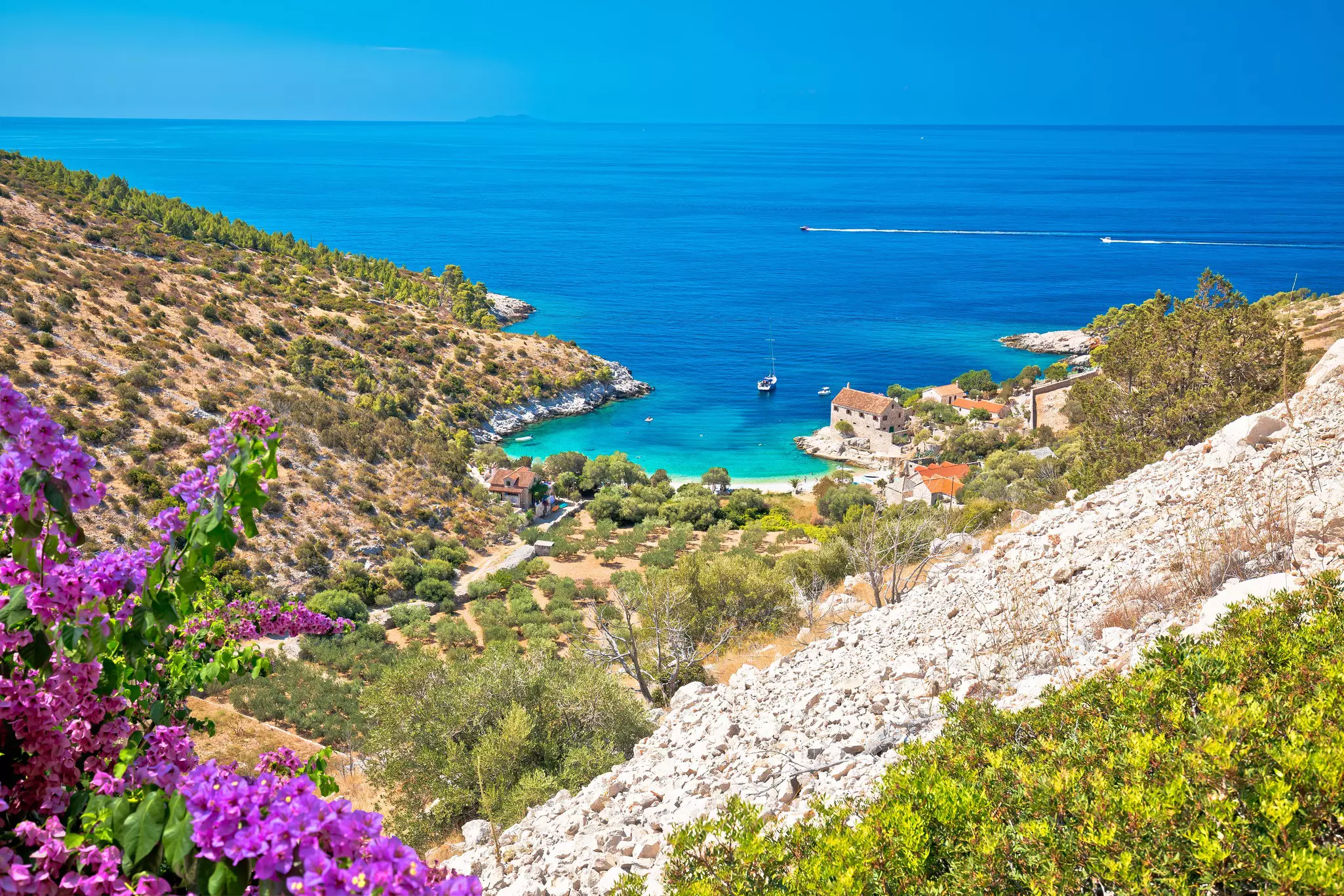 View of Dubovica on Hvar island from the hills above the beach.