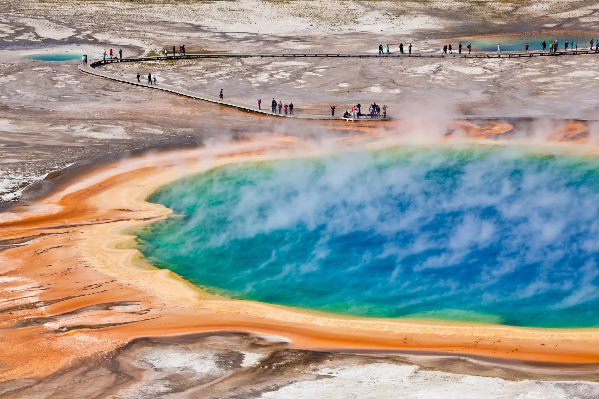 Bird's-eye view of Grand Prismatic Spring in Yellowstone National Park.