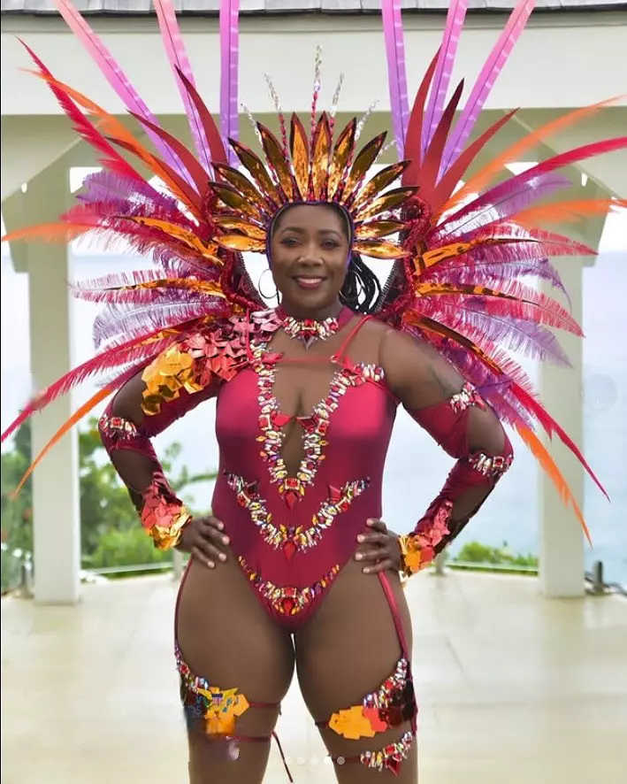 Destination Editor Alicia Johnson poses with her carnival costume in St Thomas, USVI