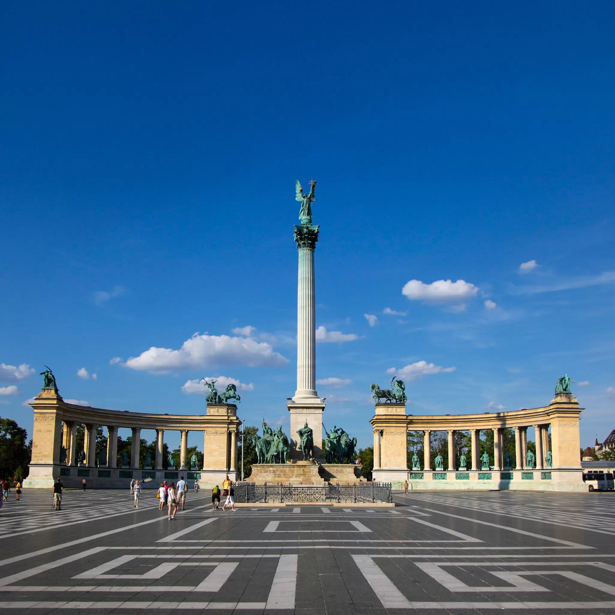 View of Heroes' Square in Budapest, Hungary.