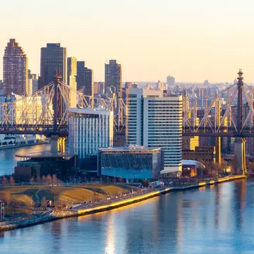 The Manhattan and Roosevelt Island skyline view at dawn. Felix Lipov/Shutterstock