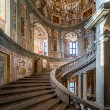 Marvelous frescoed staircase in Farnese Palace in Caprarola, Province of Viterbo, Lazio, Italy.