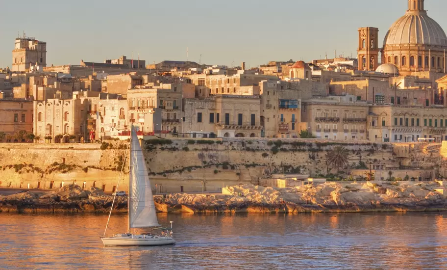 A sailing boat in the harbour at Valletta, Malta