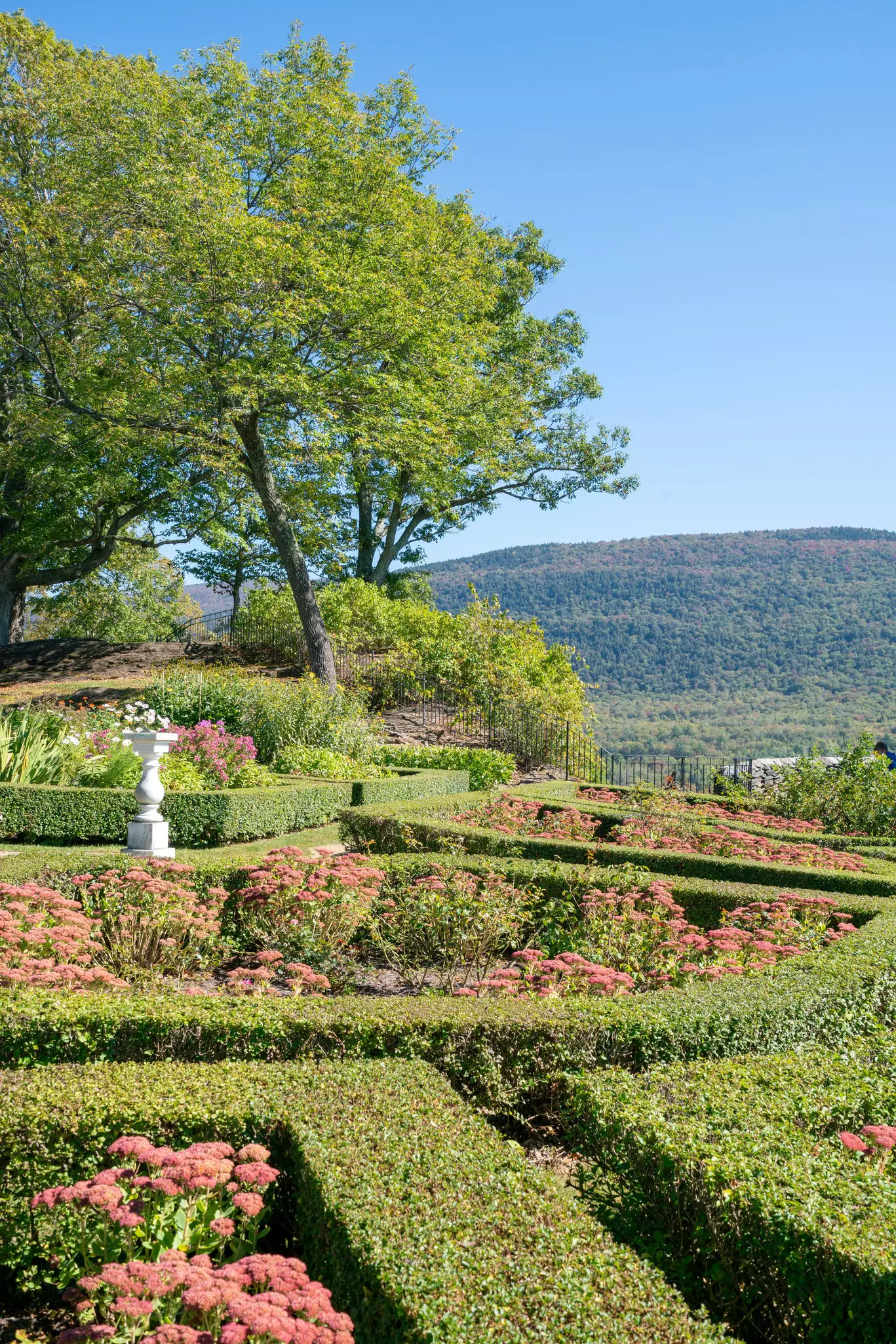 Manchester, Vermont, Hildene, the Lincoln Family Home is the former summer home of Robert Todd Lincoln and his wife Mary Harlan Lincoln. Gardens and view from estate.