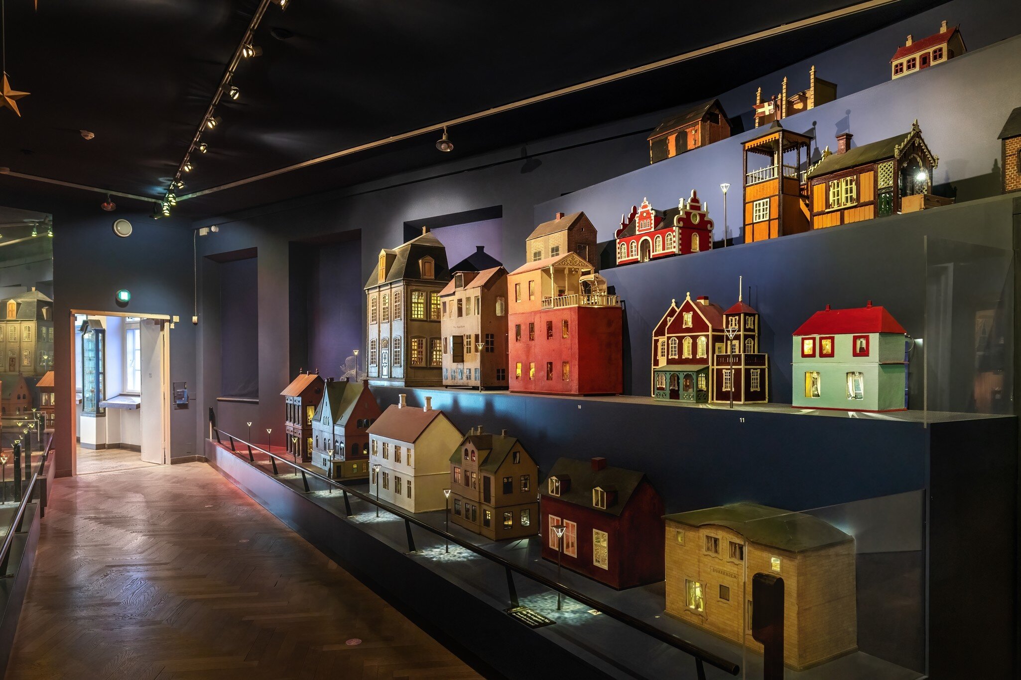 View of doll houses on display at the Nationalmuseet in Copenhagen, Denmark.