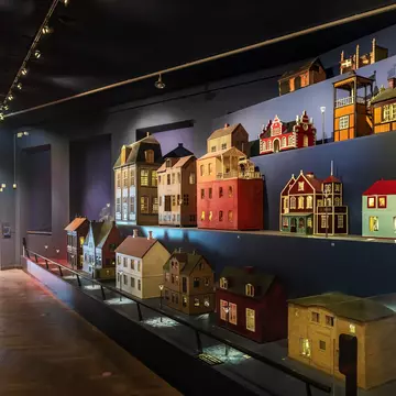 View of doll houses on display at the Nationalmuseet in Copenhagen, Denmark.