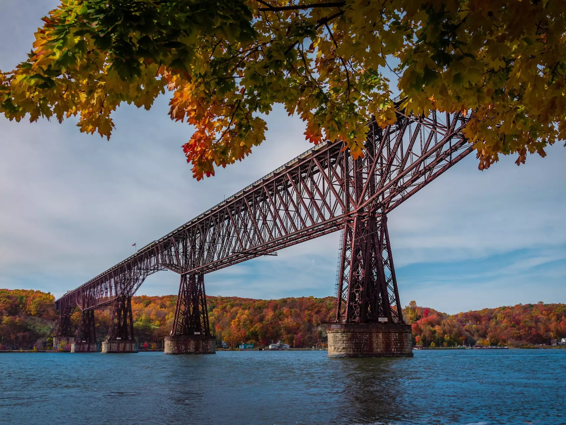 An Autumn view of  Cantilever bridge in Walkway Over the Hudson State Historic Park , License Type: media, Download Time: 2024-09-12T21:44:44.000Z, User: joebindloss38, Editorial: false, purchase_order: 65050, job: Online Editorial, client:  The best hikes in the Hudson Valley, other: Joe Bindloss
