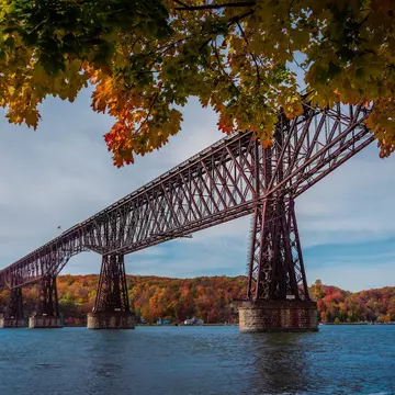 An Autumn view of  Cantilever bridge in Walkway Over the Hudson State Historic Park , License Type: media, Download Time: 2024-09-12T21:44:44.000Z, User: joebindloss38, Editorial: false, purchase_order: 65050, job: Online Editorial, client:  The best hikes in the Hudson Valley, other: Joe Bindloss