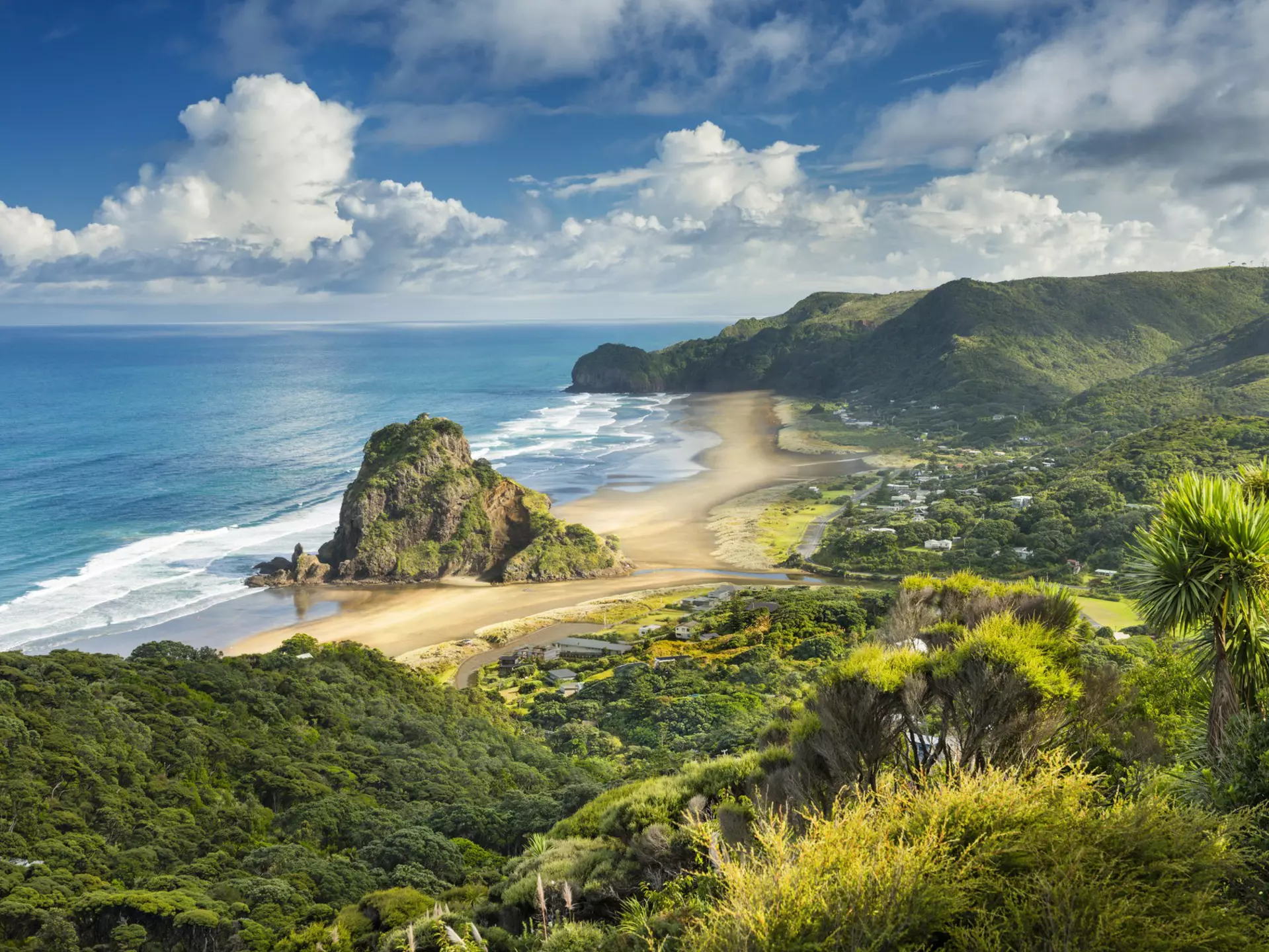 Lion Rock dominates the bay and beach at the surfers' paradise of Piha. Justin Foulkes / Lonely Planet