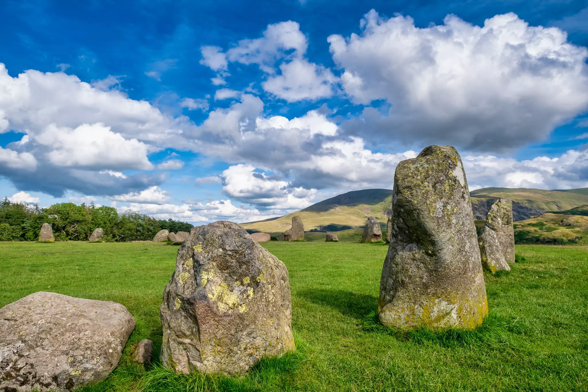 The ancient Castlerigg stone circle near Keswick at the Lake District in England - on a beautiful summer day