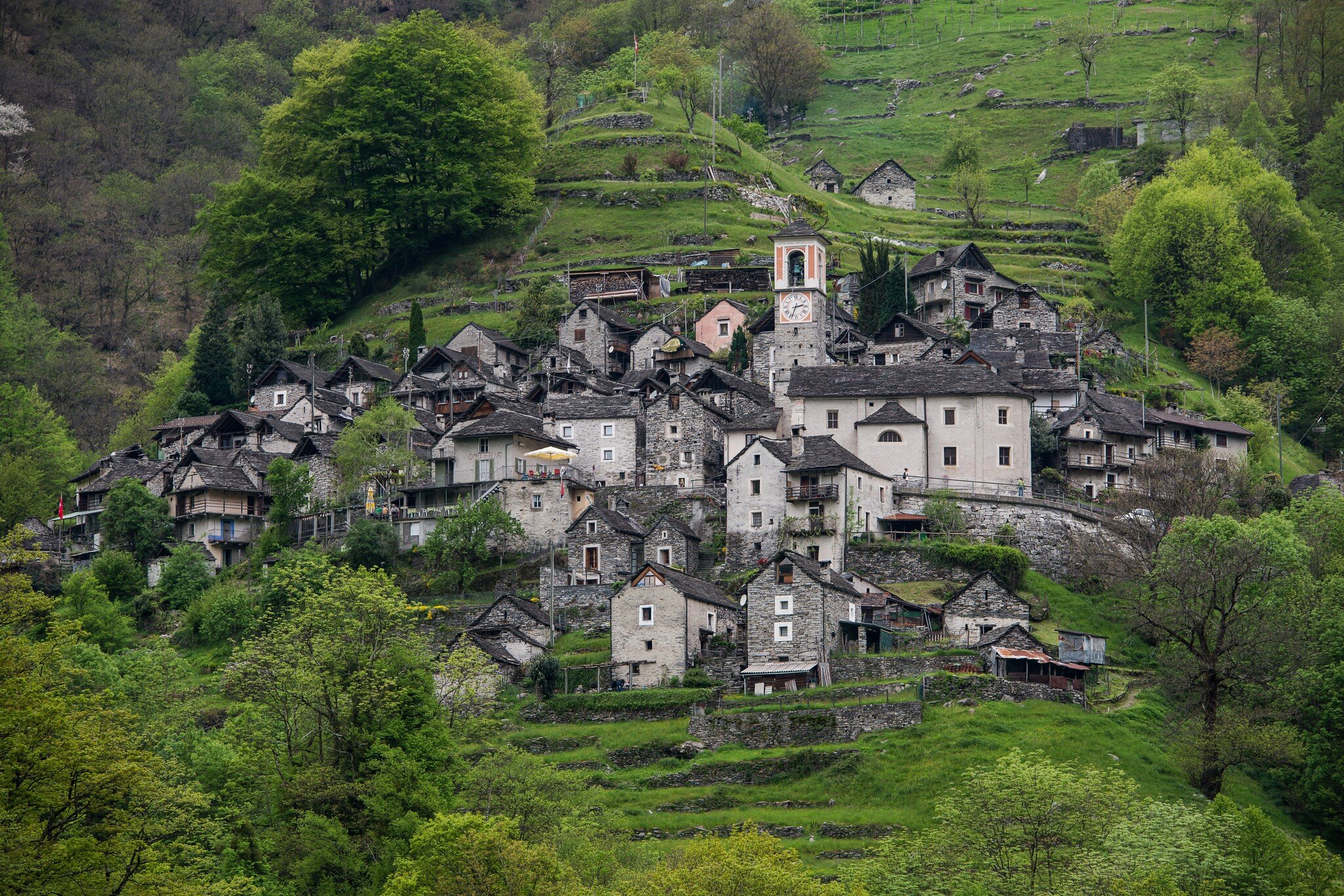 Corippo, Switzerland
The little town stands on a green mountainside