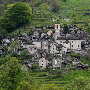 Corippo, Switzerland
The little town stands on a green mountainside