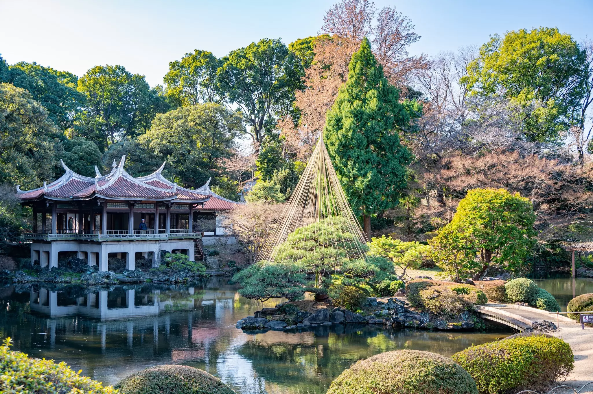 Panorama of Shinjuku Gyo-en or Shinjuku Gyoen National Garden is a large public garden in Shinjuku and Shibuya, Tokyo, Japan.